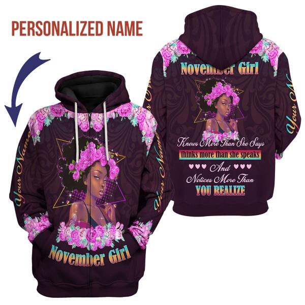 CustomsPig Personalized Zip Hoodie November Girl All Over Printed