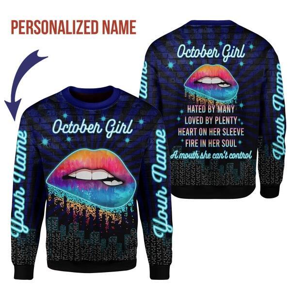 CustomsPig Personalized Tops October Girl Blue All Over Printed