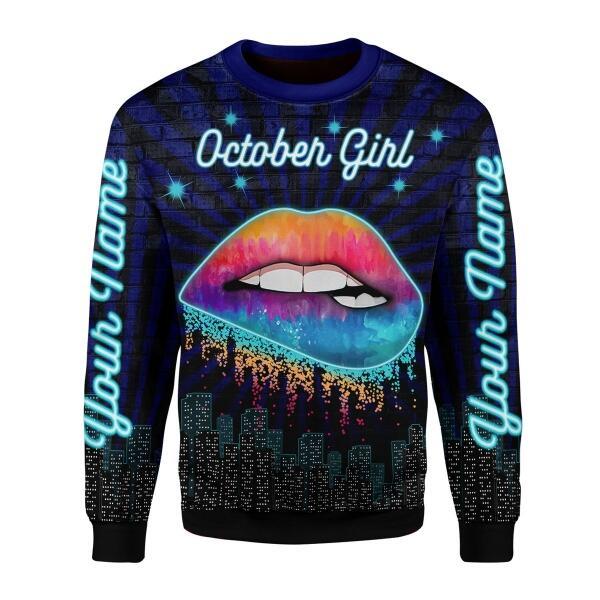 CustomsPig Personalized Tops October Girl Blue All Over Printed