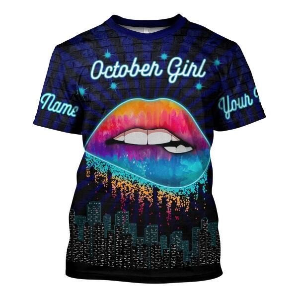 CustomsPig Personalized Tops October Girl Blue All Over Printed