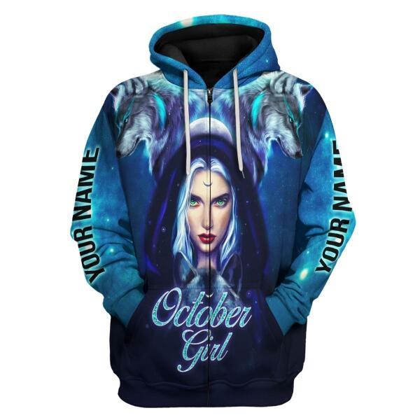 CustomsPig Personalized Zip Hoodie October Girl I Don't Care All Over Printed