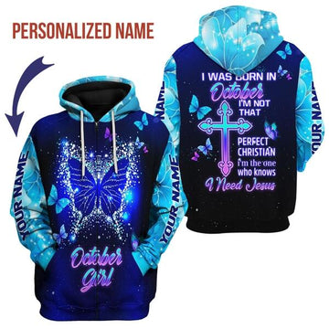 CustomsPig Personalized Zip Hoodie October Girl All Over Printed