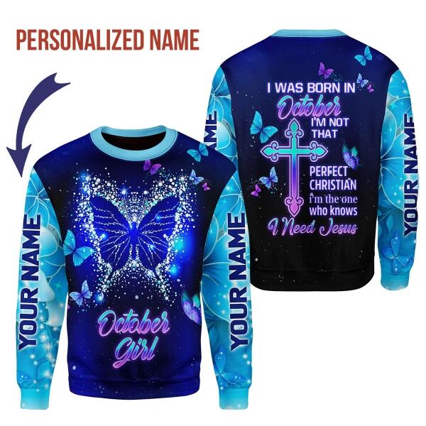 CustomsPig Personalized Ugly Sweater October Girl All Over Printed