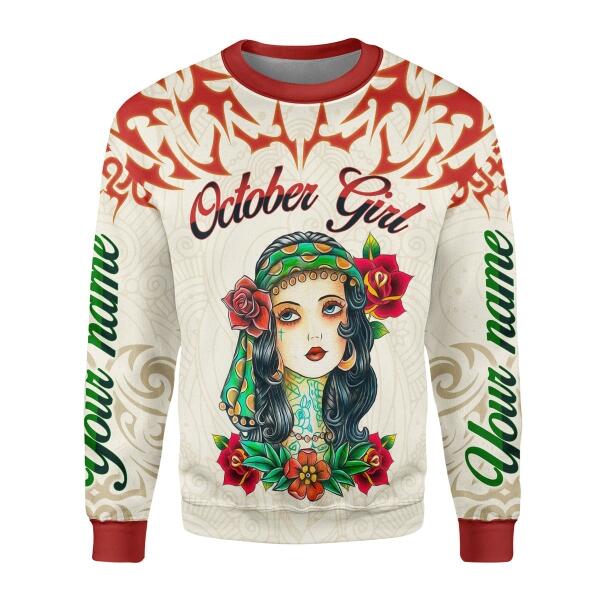 CustomsPig Personalized Ugly Sweater October Girl I Do What I Want All Over Printed