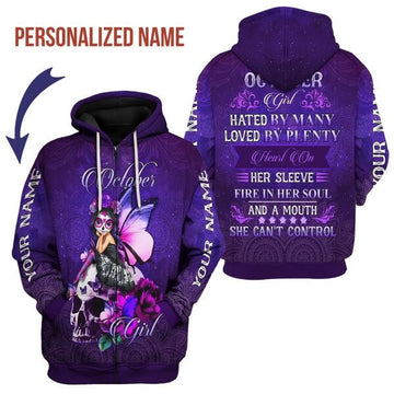 CustomsPig Personalized Zip Hoodie October Girl All Over Printed
