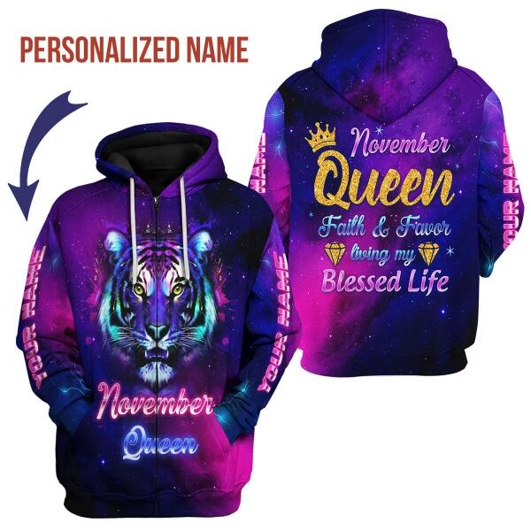 CustomsPig Personalized Zip Hoodie November Queen All Over Printed