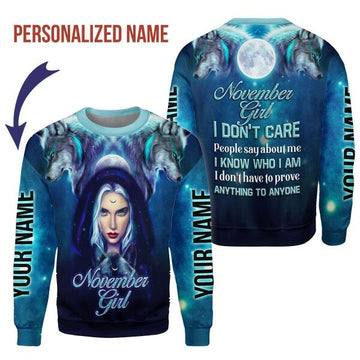 CustomsPig Personalized Ugly Sweater November Girl I Don't Care Blue All Over Printed