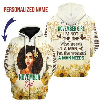 CustomsPig Personalized Zip Hoodie November Girl All Over Printed