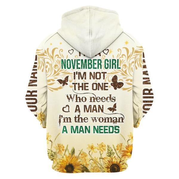 CustomsPig Personalized Zip Hoodie November Girl All Over Printed