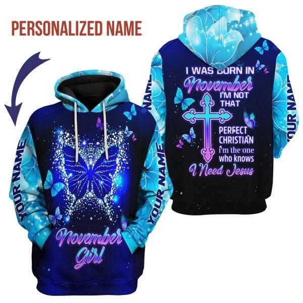 CustomsPig Personalized Hoodie November Girl All Over Printed