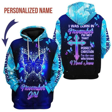 CustomsPig Personalized Zip Hoodie November Girl All Over Printed