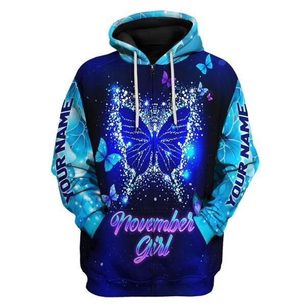 CustomsPig Personalized Zip Hoodie November Girl All Over Printed