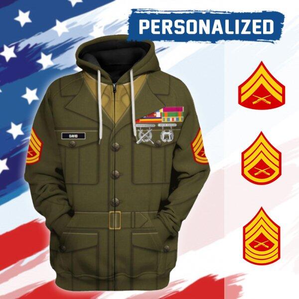 HumansBold Unisex Zip Hoodie U.S Marine Corps Green Service Uniform 3D Uniform-Enlisted copy