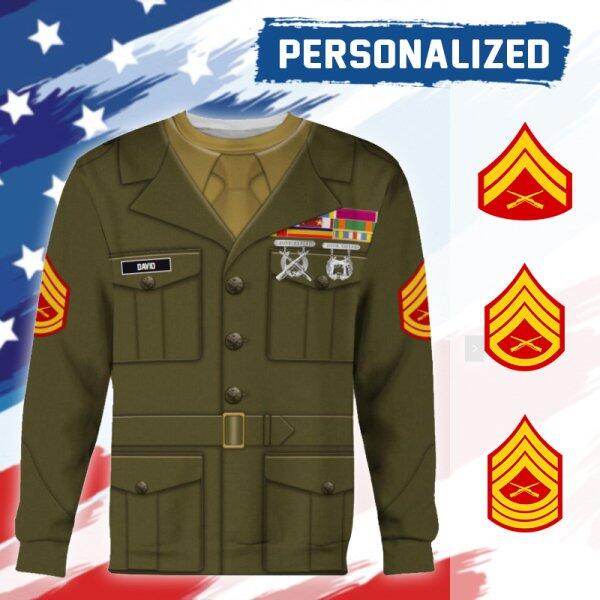 HumansBold Unisex Sweatshirt U.S Marine Corps Green Service Uniform 3D Uniform-Enlisted