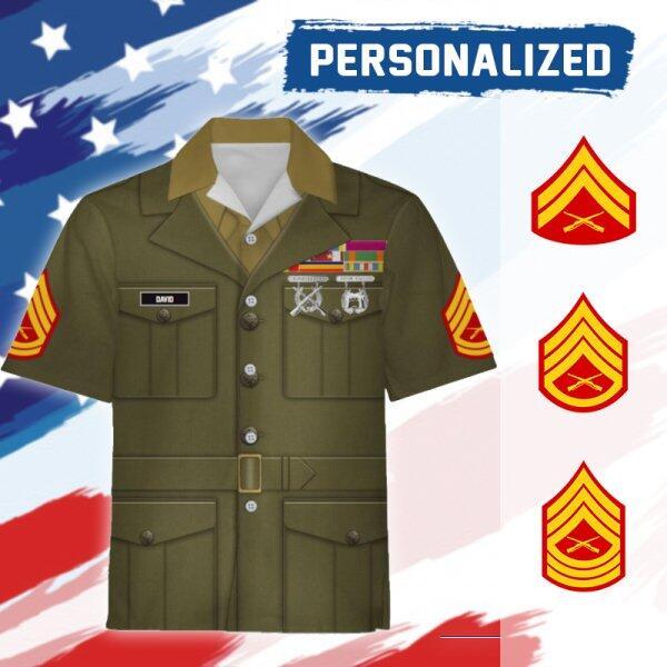 HumansBold Unisex Hawaiian Shirt U.S Marine Corps Green Service Uniform 3D Uniform-Enlisted