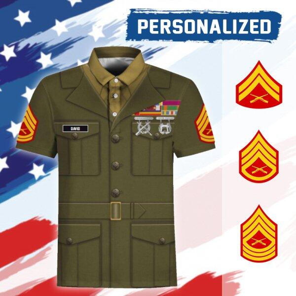 HumansBold Unisex Polo Shirt U.S Marine Corps Green Service Uniform 3D Uniform-Enlisted