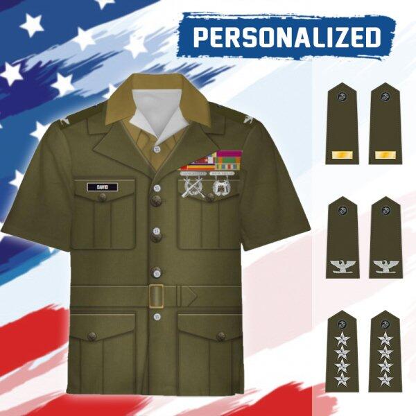 HumansBold Unisex Hawaiian Shirt U.S Marine Corps Green Service Uniform 3D Uniform-Officer