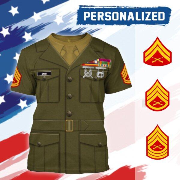HumansBold Unisex T-Shirt U.S Marine Corps Blue Service Uniform 3D Uniform-Enlisted