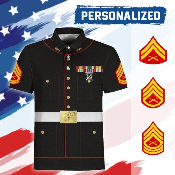 HumansBold Unisex Polo Shirt U.S Marine Corps Blue Service Uniform 3D Uniform-Enlisted