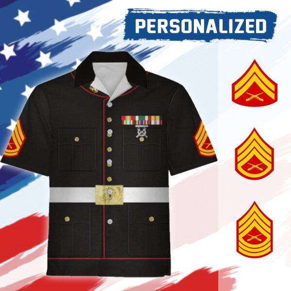 HumansBold Unisex Hawaiian Shirt U.S Marine Corps Blue Service Uniform 3D Uniform-Enlisted