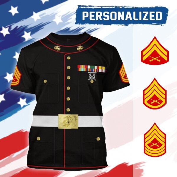 HumansBold Unisex T-Shirt U.S Marine Corps Blue Service Uniform 3D Uniform-Enlisted