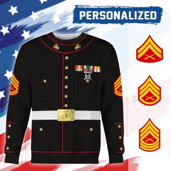 HumansBold Unisex Sweatshirt U.S Marine Corps Blue Service Uniform 3D Uniform-Enlisted
