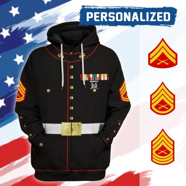HumansBold Unisex Zip Hoodie U.S Marine Corps Blue Service Uniform 3D Uniform-Enlisted