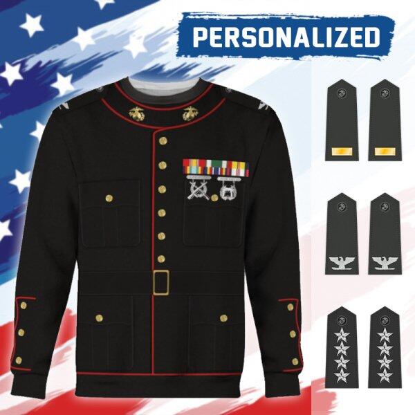 HumansBold Unisex Sweatshirt U.S Marine Corps Blue Service Uniform 3D Uniform-Officer
