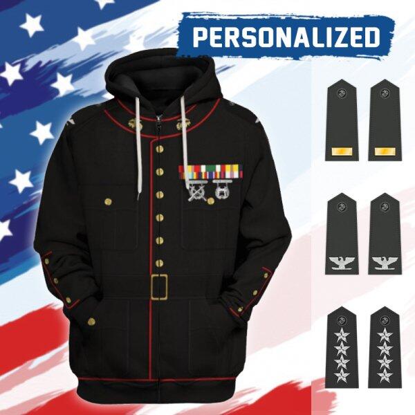 HumansBold Unisex Zip Hoodie U.S Marine Corps Blue Service Uniform 3D Uniform-Officer