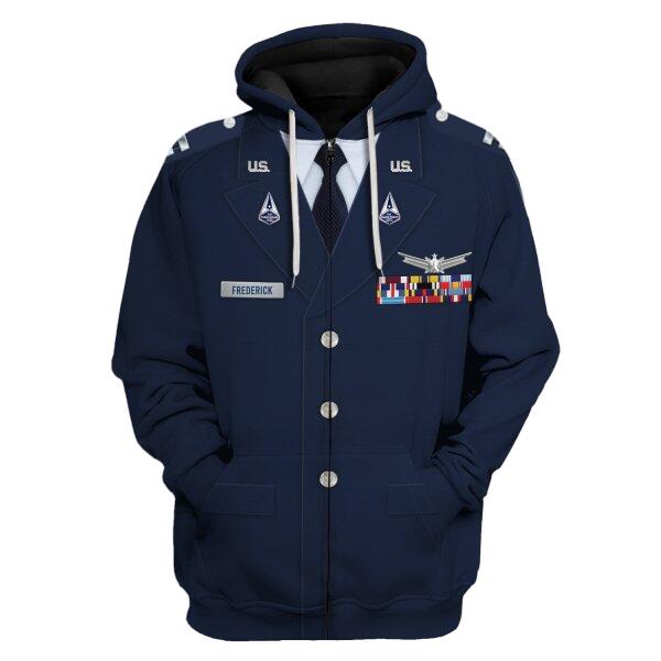 Personalized Name and Rank  U.S Space Force Service Dress (Class A) 3D Uniform-Officer Unisex Zip Hoodie