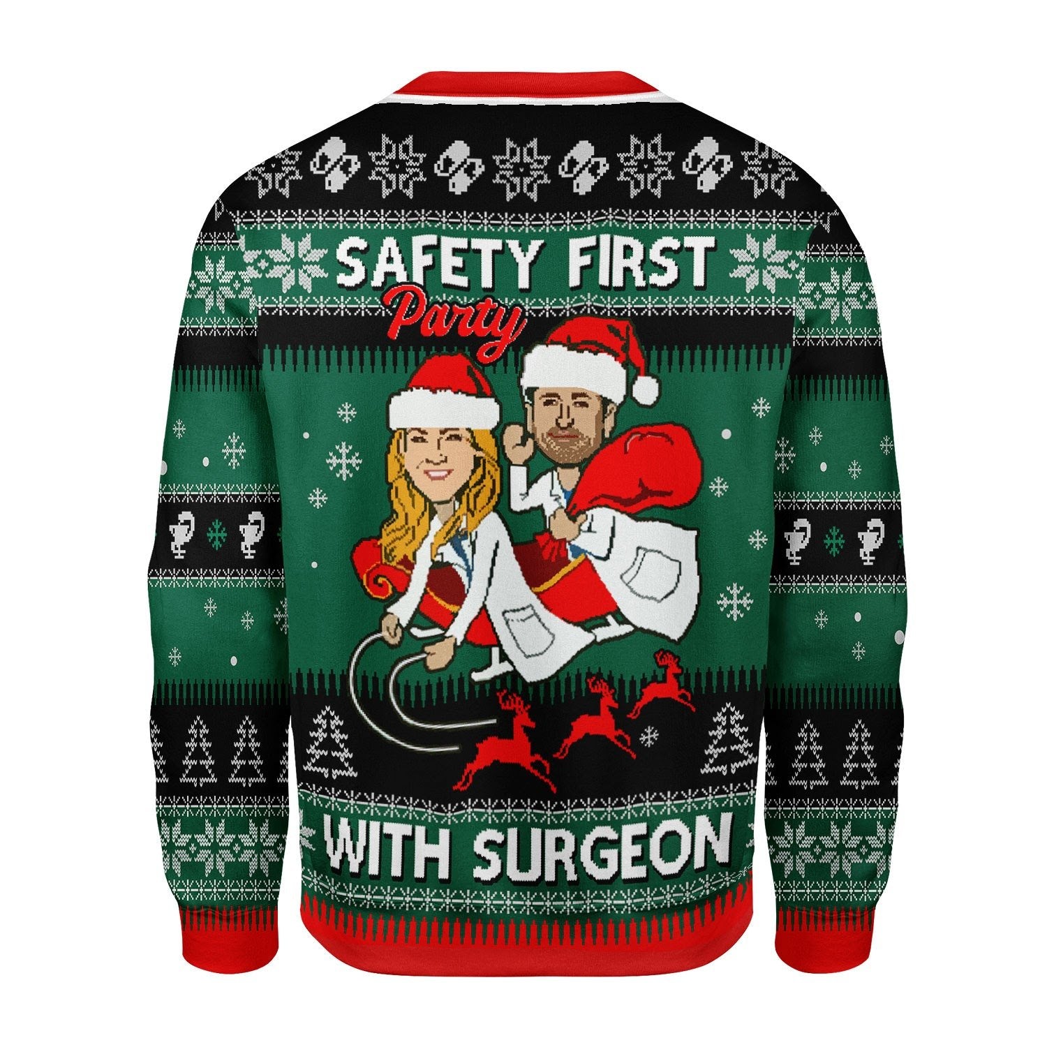 Customspig Christmas Sweater Safety First Party With Surgeon Grey's Anatomy 3D Apparel