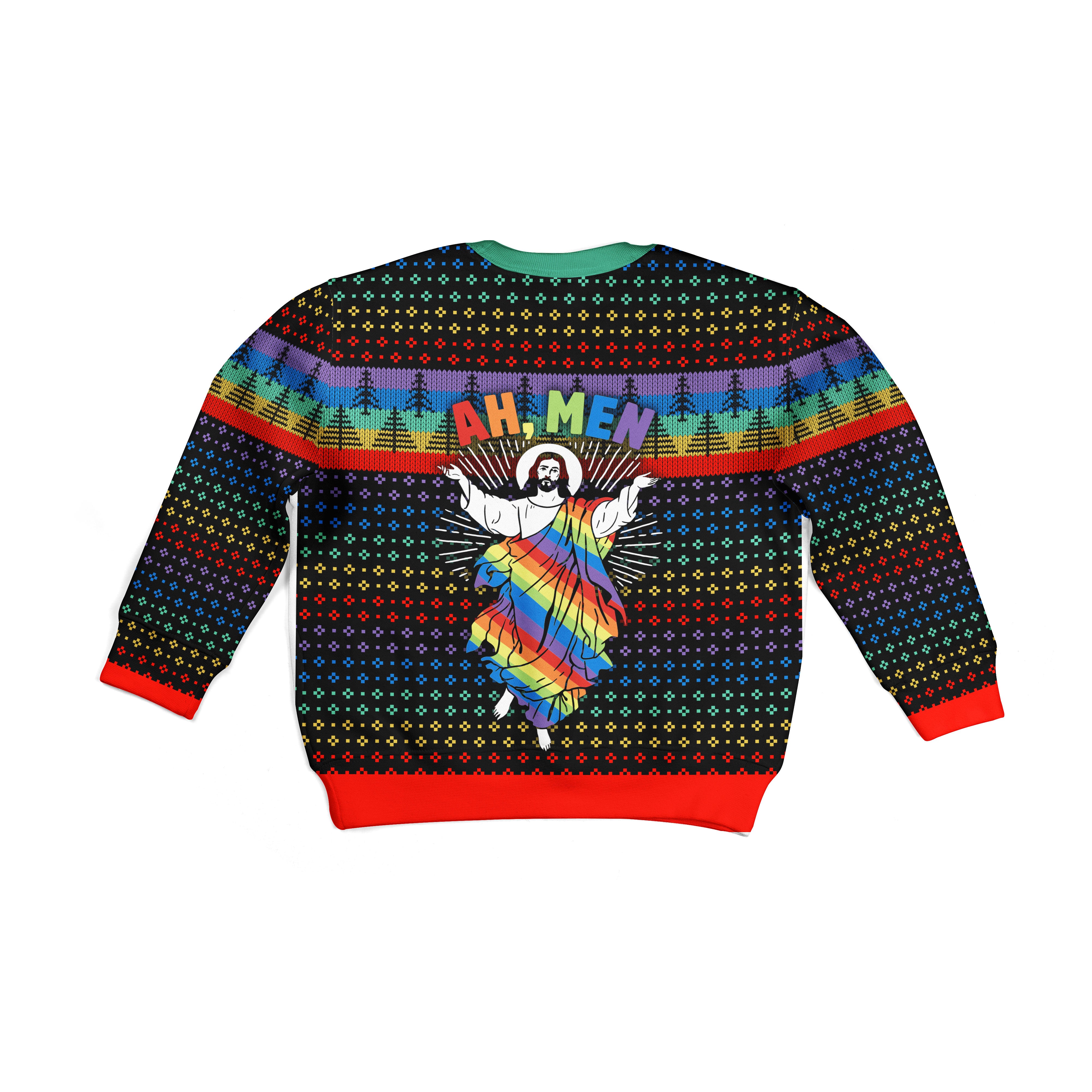 Customspig Kid Christmas Sweater Jesus Ah Men LGBTQ+ 3D Apparel