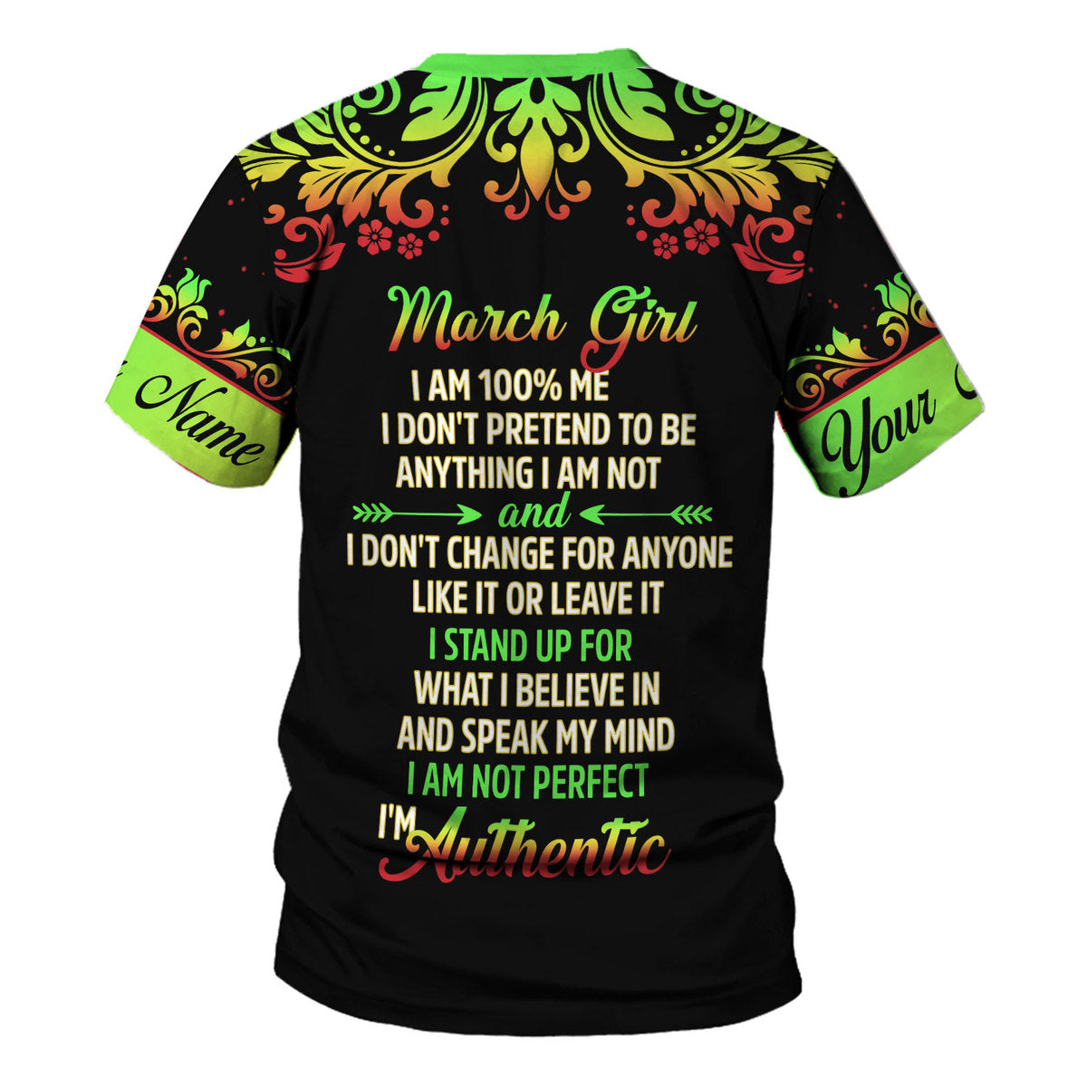 CustomsPig Personalized Tops March Girl I Am 100% Me All Over Printed