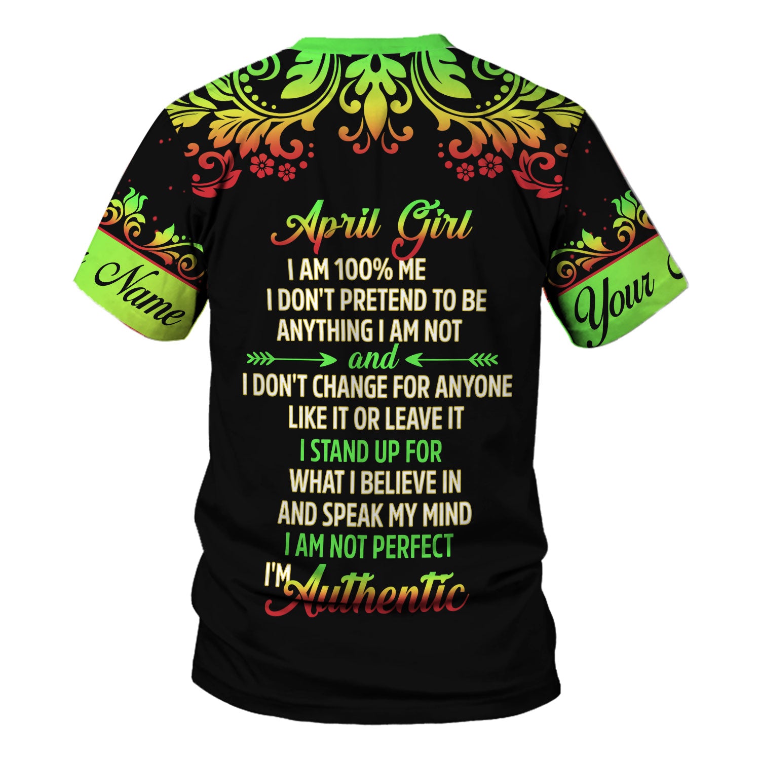 CustomsPig Personalized T-Shirt April Girl I Am 100% Me All Over Printed