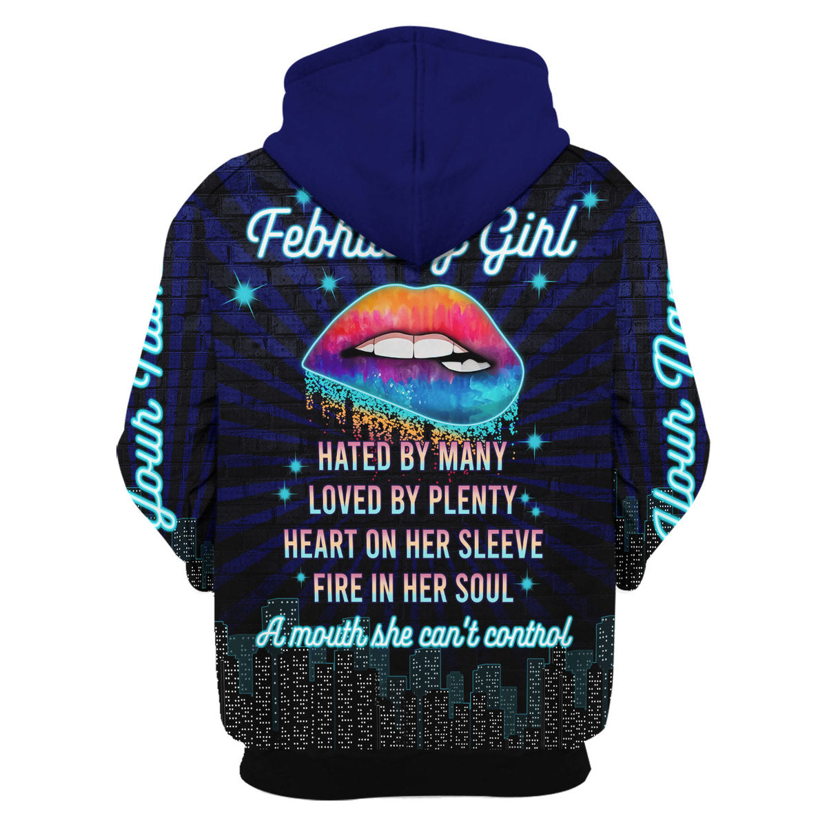 CustomsPig Personalized Zip Hoodie February Girl Blue All Over Printed
