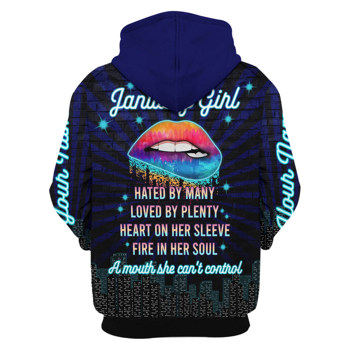 CustomsPig Personalized Zip Hoodie January Girl Blue All Over Printed
