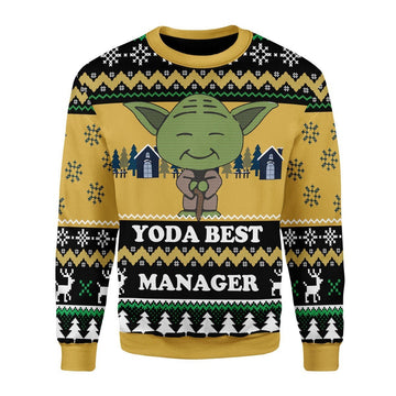 Gearhomies Unisex Christmas Unisex Sweater Yoda Best Manager Christmas Ugly 3D Apparel