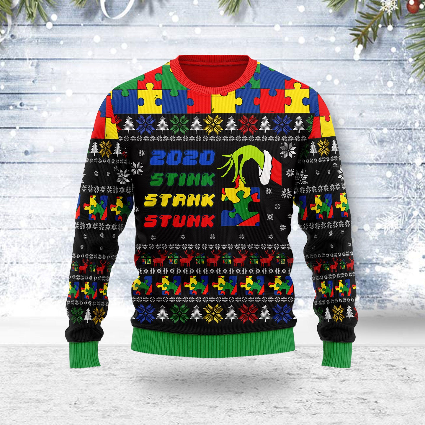 Customspig Ugly Christmas Sweater Stink Stank Stunk Autism 3D Apparel