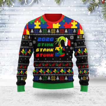 Customspig Ugly Christmas Sweater Stink Stank Stunk Autism 3D Apparel