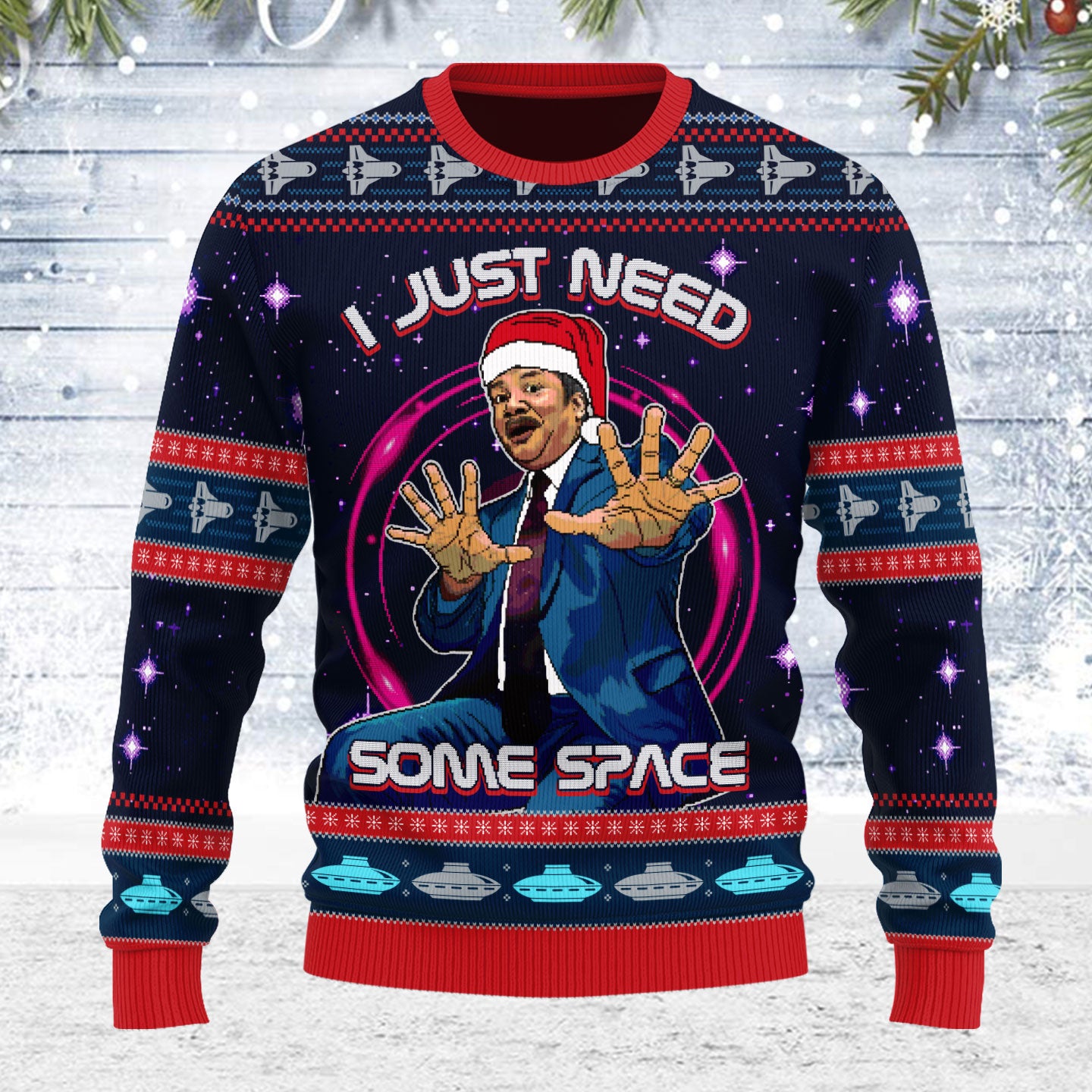 Customspig Ugly Christmas Sweater I Just Need Some Space Science 3D Apparel