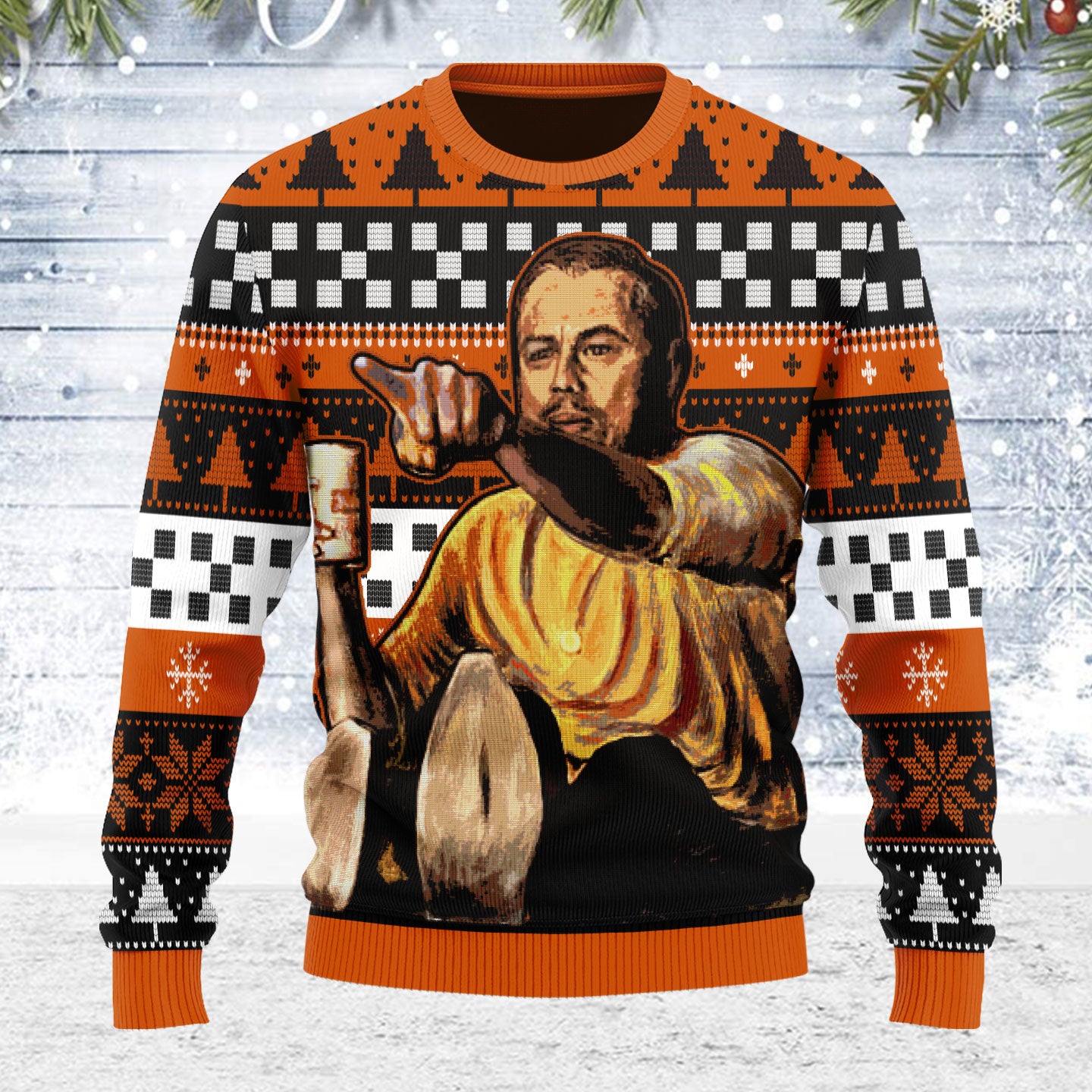 Customspig Ugly Christmas Sweater Leo Pointing Meme 3D Apparel