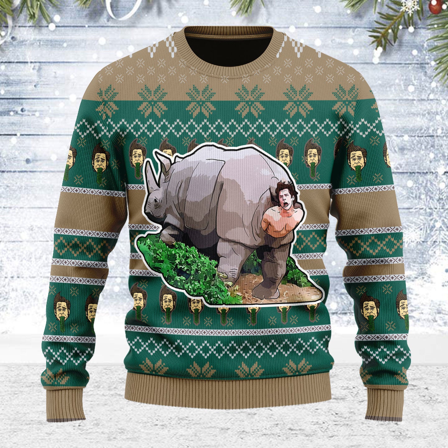 Customspig Ugly Christmas Sweater Rhino Giving Birth 3D Apparel