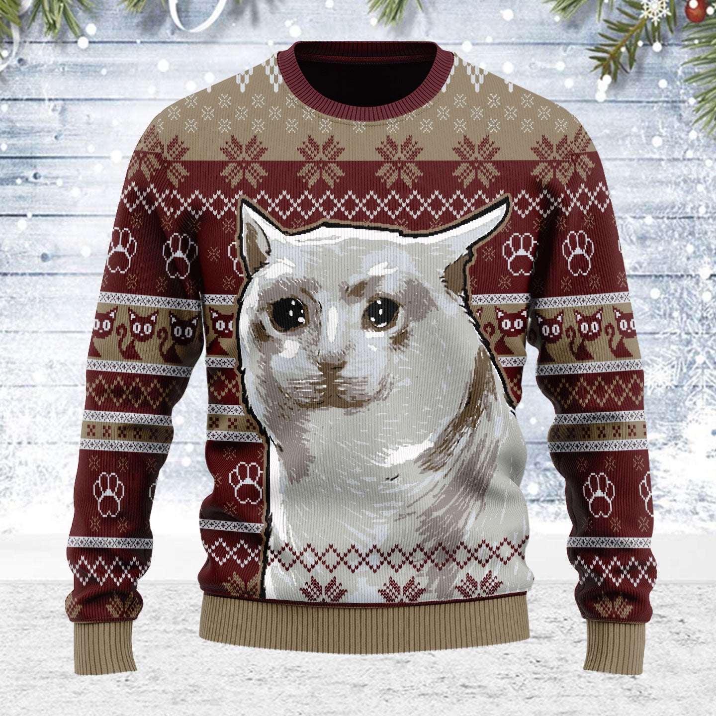 Customspig Ugly Christmas Sweater Nobiko Cat Meme 3D Apparel