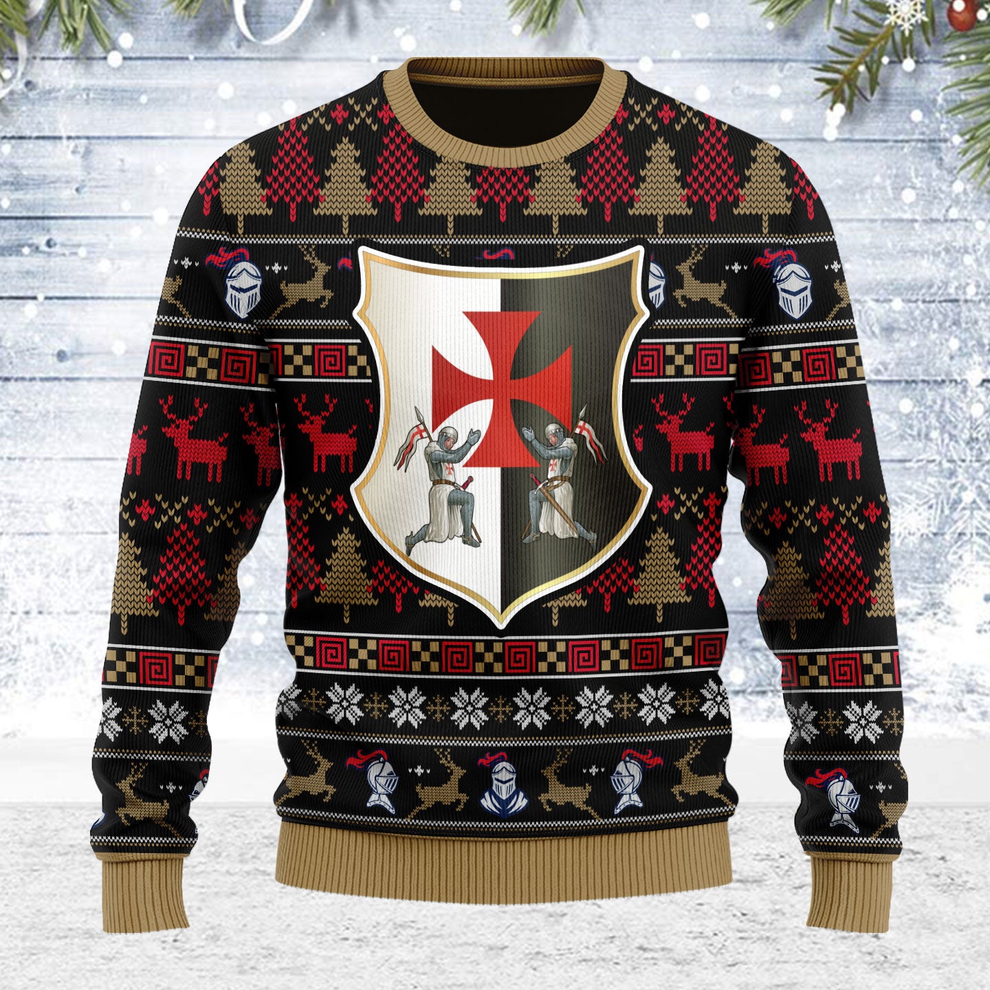 Customspig Ugly Christmas Sweater Knight Templar 3D Apparel