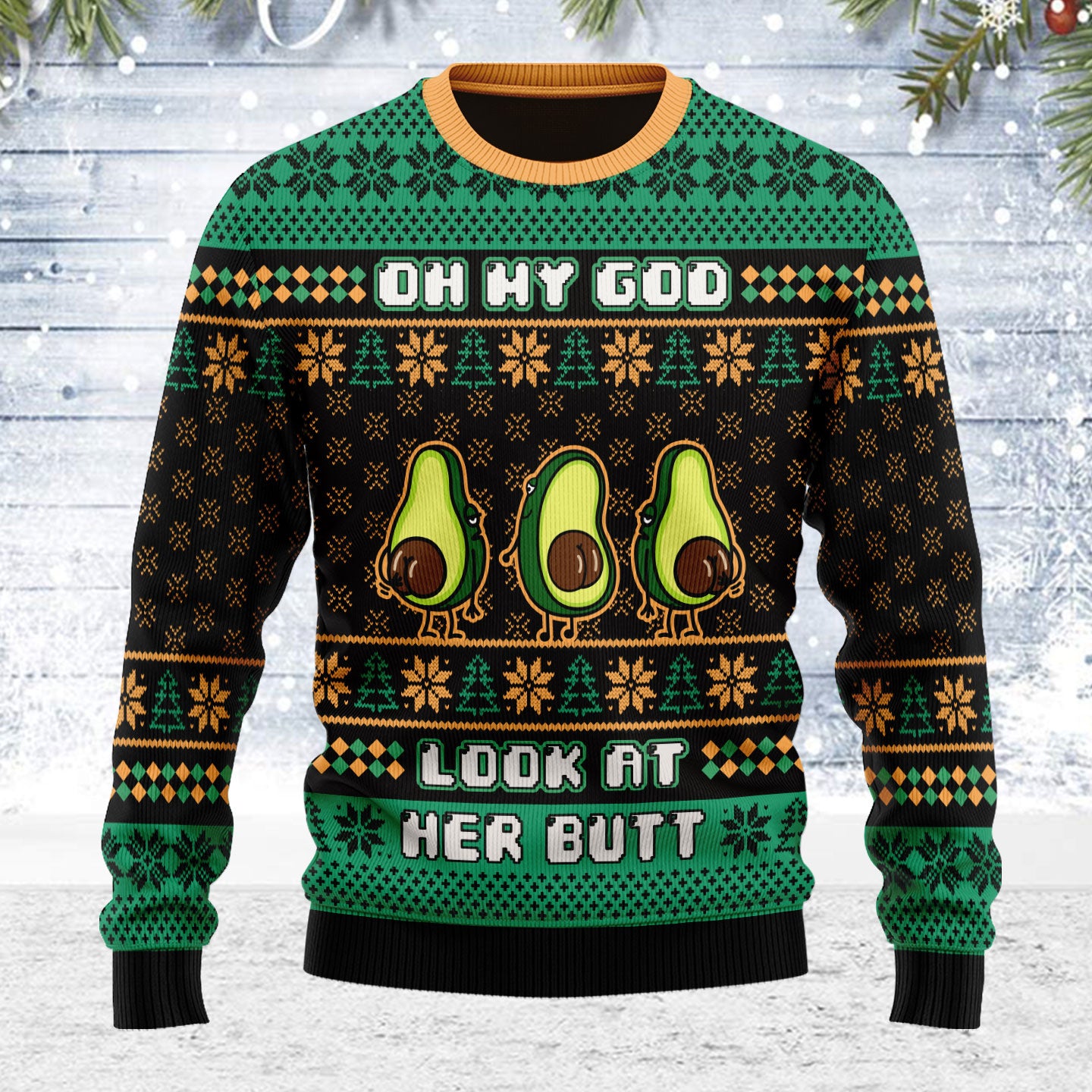 Customspig Ugly Christmas Sweater Oh My God Look At Her Butt 3D Apparel