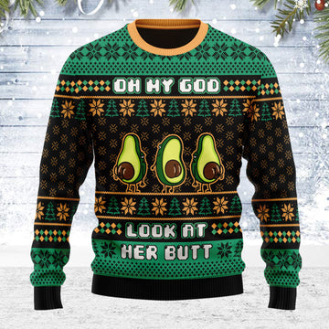 Customspig Ugly Christmas Sweater Oh My God Look At Her Butt 3D Apparel