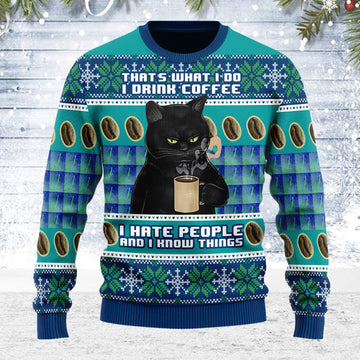 Customspig Ugly Christmas Sweater I Hate People Cat 3D Apparel