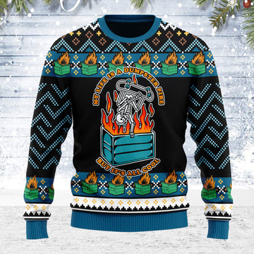 Customspig Ugly Christmas Sweater My Life Is A Dumpster Fire 3D Apparel