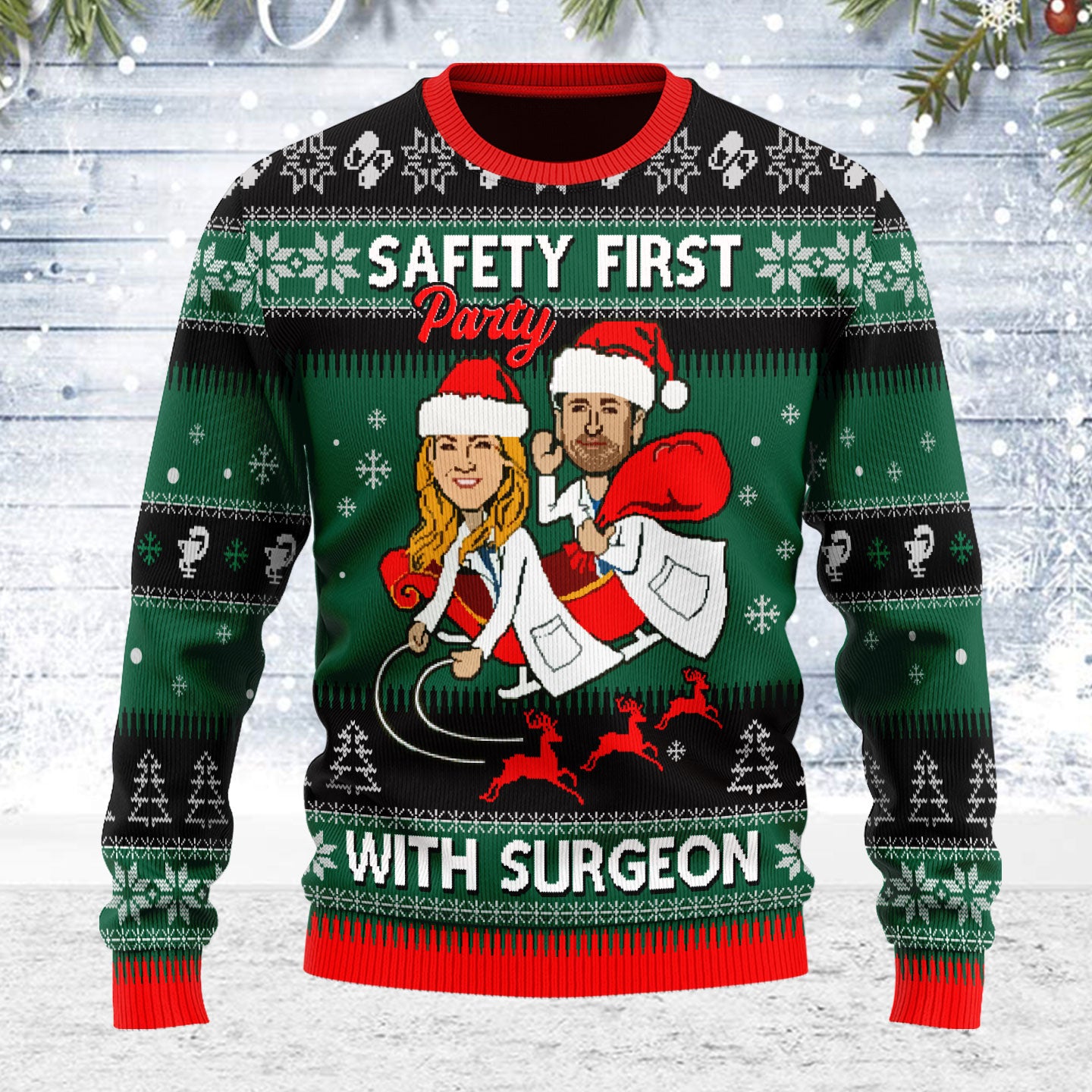Customspig Ugly Christmas Sweater Safety First Party With Surgeon Grey's Anatomy 3D Apparel
