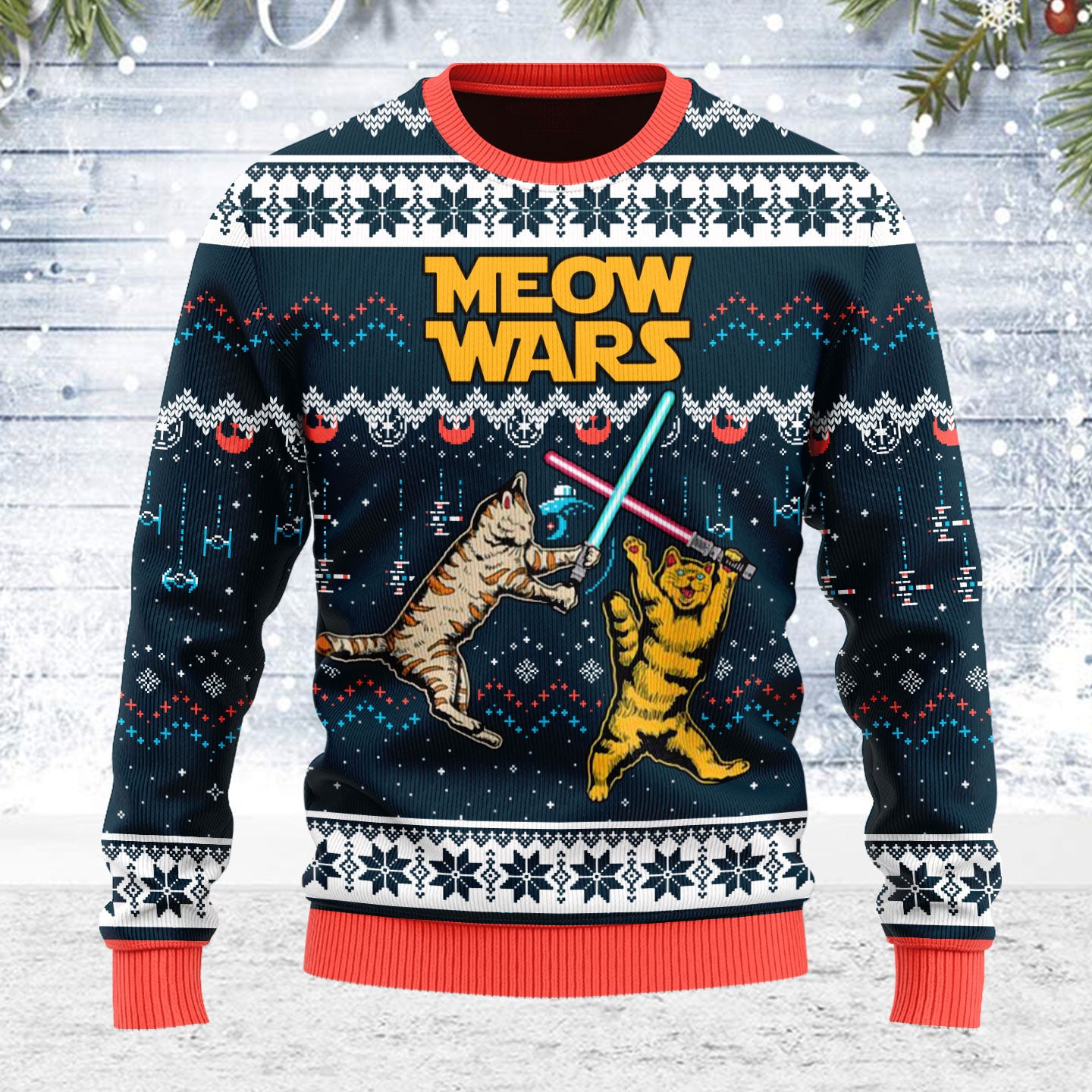 Customspig Ugly Christmas Sweater Meow Wars 3D Apparel